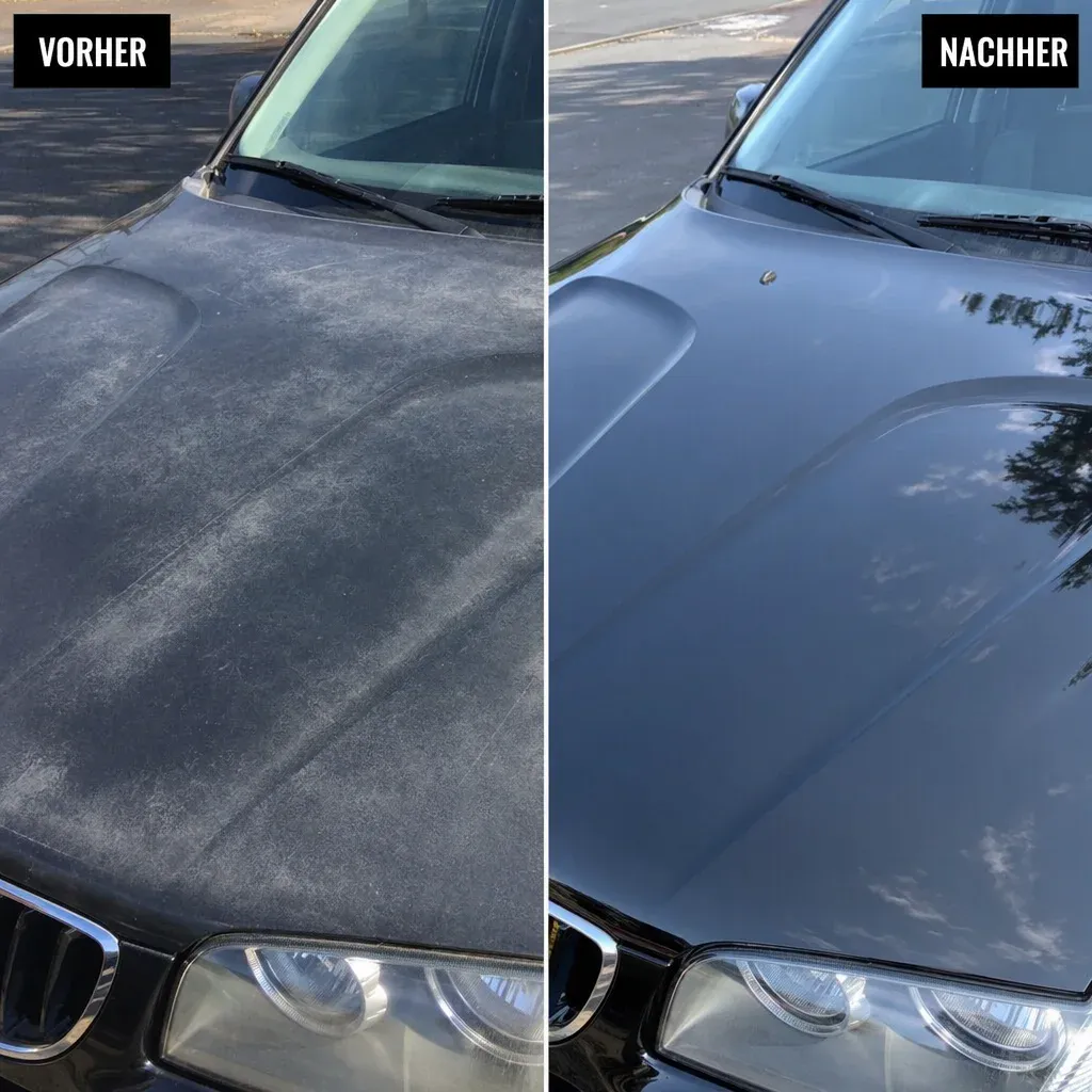 Motorhauben-Oxidation vorher und nachher